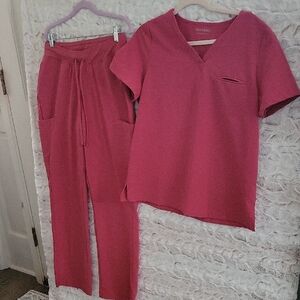 Mandala Rose V-Neck Scrub Top And Pants Womens M, Relaxed Fit Hospital, Workwear